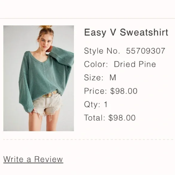 Free People, Easy V Sweatshirt in Dried Pine: Green/Blue - Picture 2 of 11